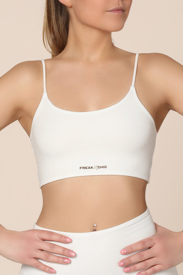 Yama Sport Bra - White/White with Logo